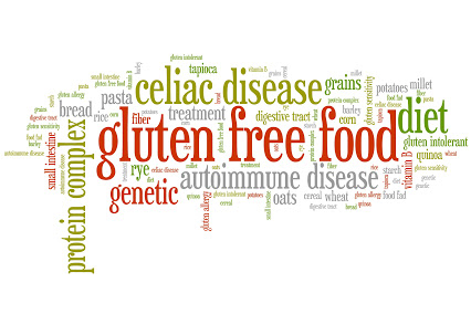 Gluten free food concepts word cloud illustration. Word collage concept.